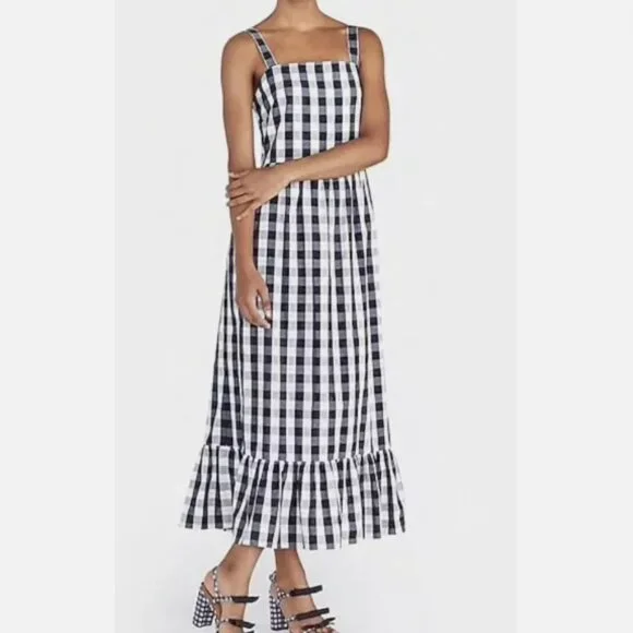 j crew gingham maxi dress 26. J. CREW Gingham Tiered Maxi Dress New with tags Organic Cotton M Navy